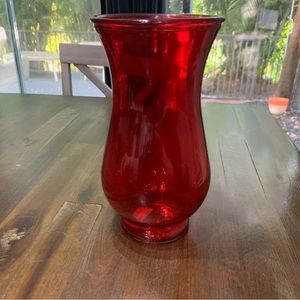 Large red colored glass floral vase
